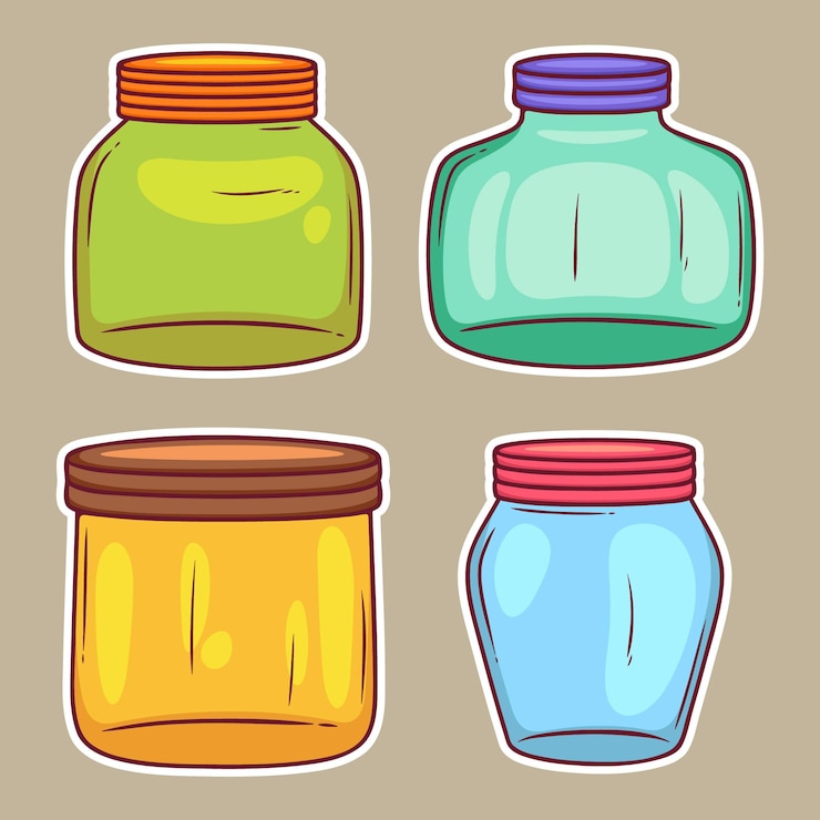 Vetor grátis frascos adesivos ícones vetor de coloração desenhados à mão