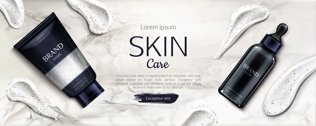 Frascos de cosméticos cuidados com a pele publicidade, linha de beleza