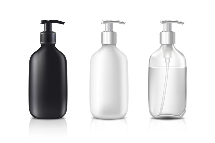 Vetor grátis frascos de cosméticos em vidro branco preto e transparente