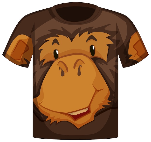 Frente da camiseta com estampa de rosto de macaco