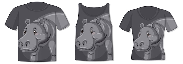 Frente da camiseta com modelo de hipopótamo
