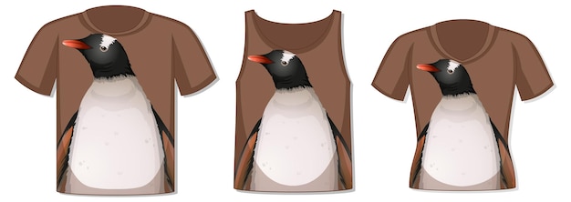 Frente da camiseta com modelo de pinguim