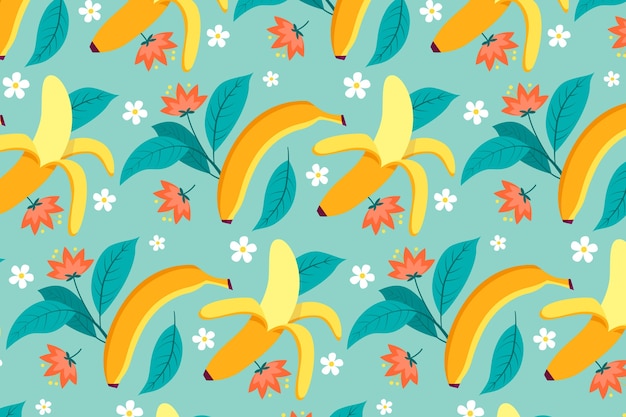 Fruta de banana de design plano e padrão floral