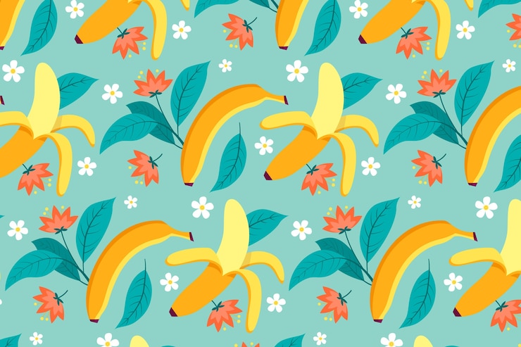Vetor grátis fruta de banana de design plano e padrão floral