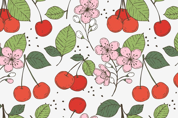Fruta de design plano e ilustração de padrão floral