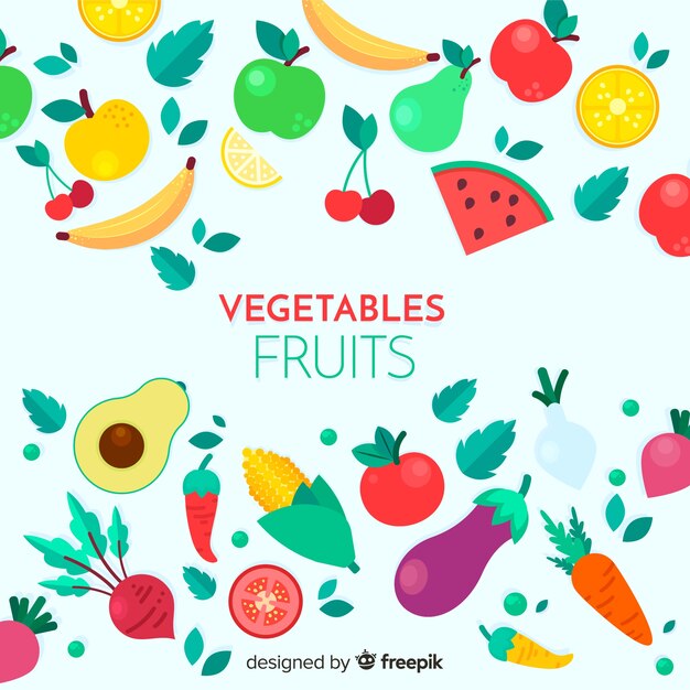 Fruta plana e fundo vegetal
