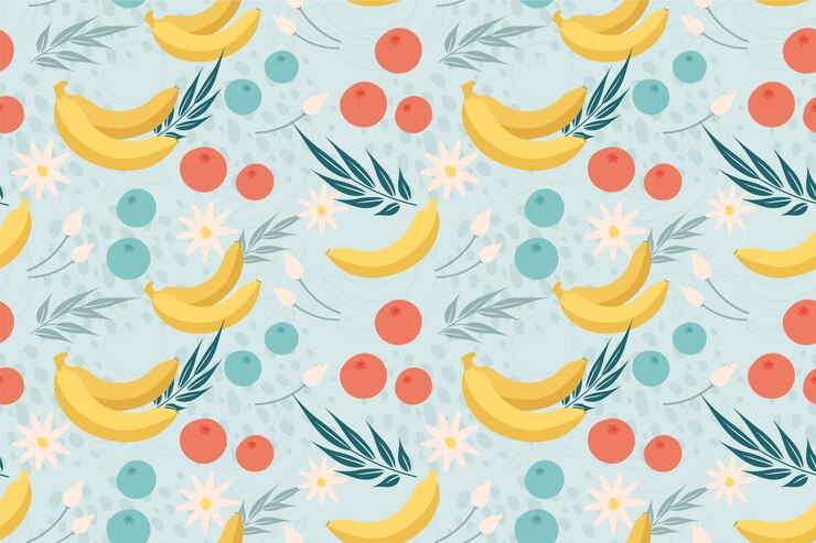 Vetor grátis frutas desenhadas à mão e design de padrão floral