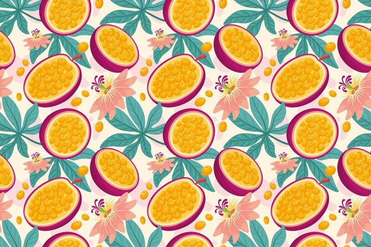 Vetor grátis frutas desenhadas à mão e padrão de design floral