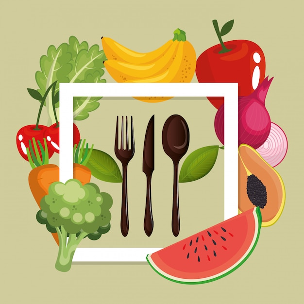 Vetor grátis frutas e legumes alimentos saudáveis