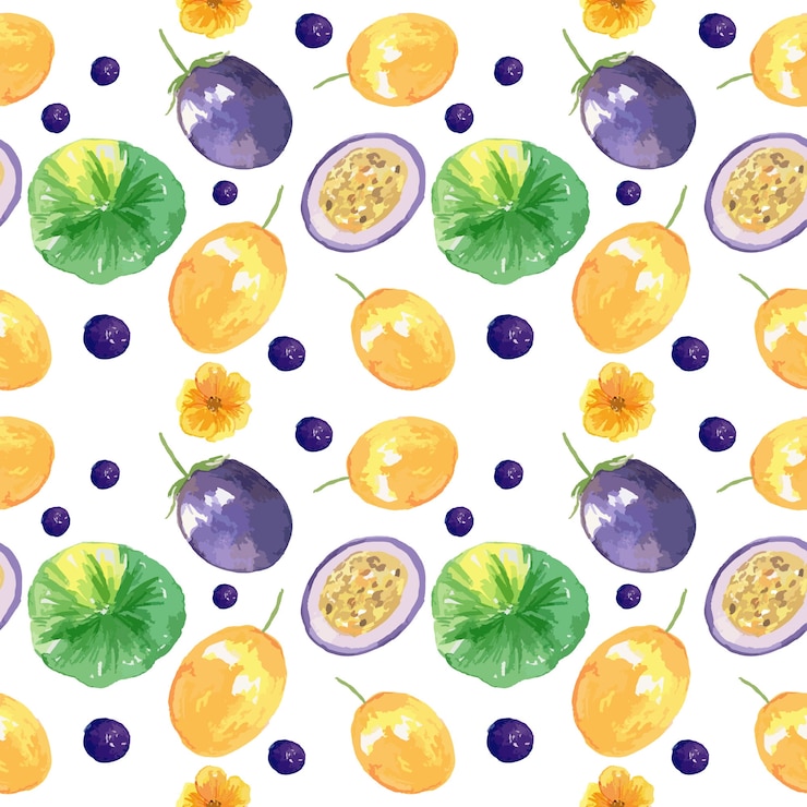 Vetor grátis frutas em aquarela e design de padrão floral