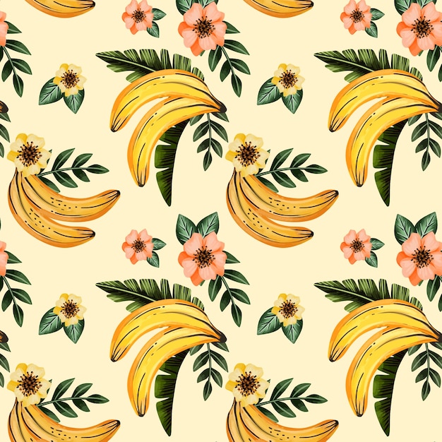 Frutas em aquarela e design de padrão floral