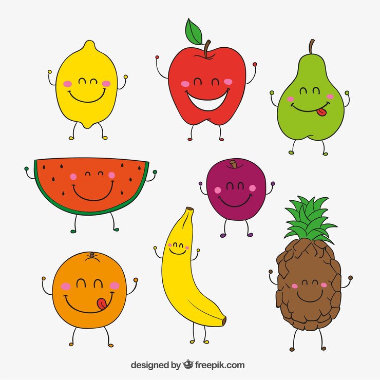 Vetor grátis frutas felizes esboçado