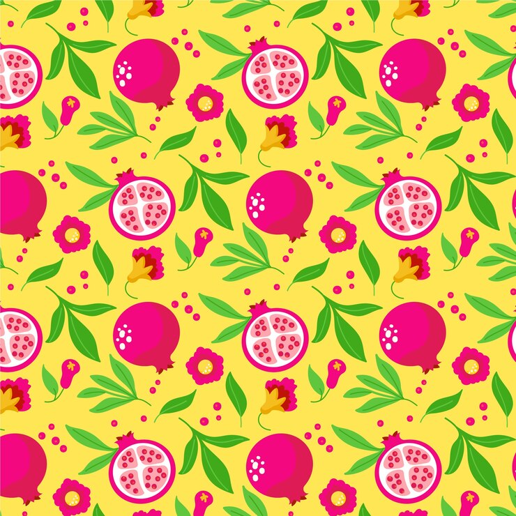 Vetor grátis frutas planas desenhadas à mão e padrão floral