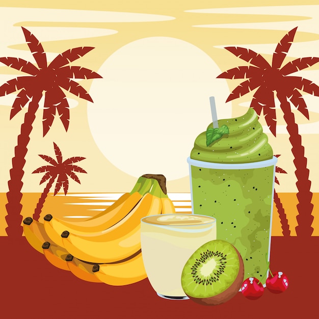 Frutas tropicais e smoothie drink