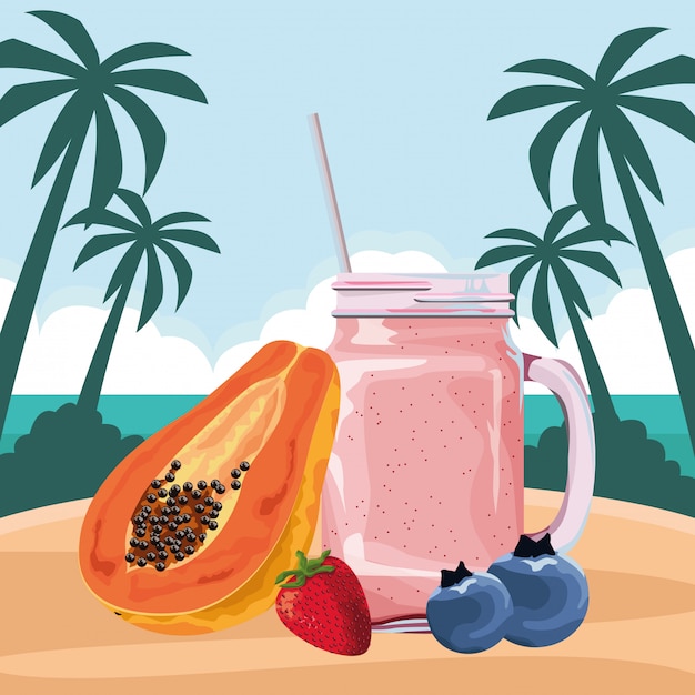 Vetor grátis frutas tropicais e smoothie drink