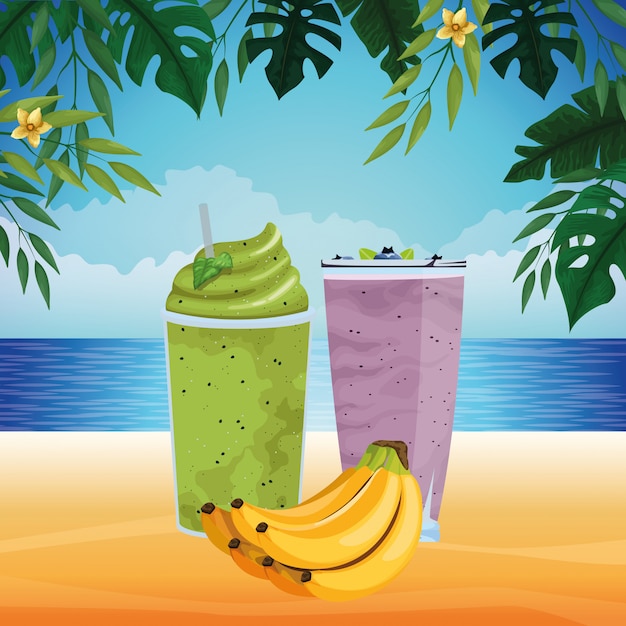 Vetor grátis frutas tropicais e smoothie drink