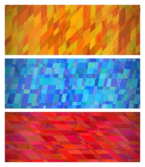 Fundo abstrato com retângulos coloridos. conjunto de três lindos padrões de design de banner geométrico dinâmico futurista. ilustração vetorial
