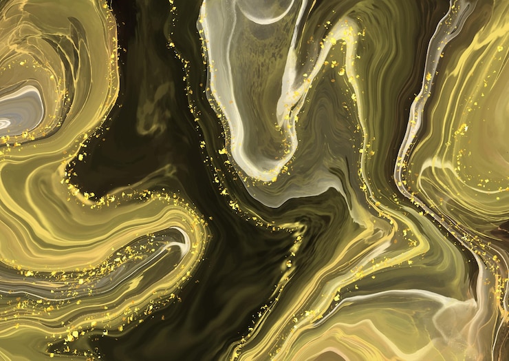 Fundo abstrato com um desenho de mármore líquido e elementos de brilho dourado