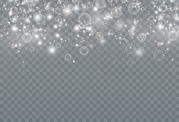 Fundo abstrato festivo de poeira estelar brilhante e pequenas bolhas realistas.
