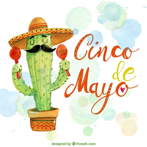Fundo agradável da aguarela com cacto mexicano