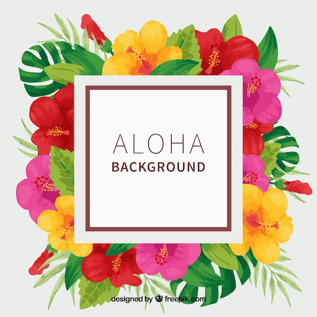 Fundo aloha com flores de aguarela tropical