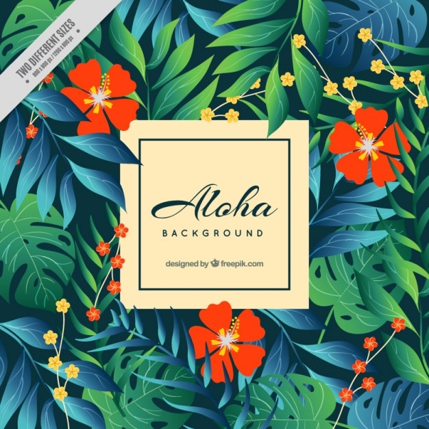 Fundo aloha com flores vermelhas