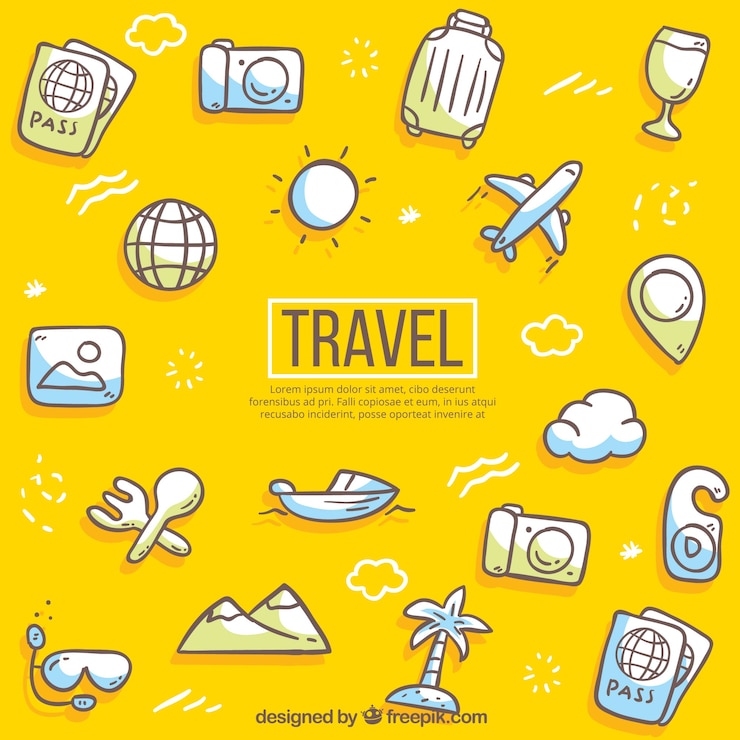 Vetor grátis fundo amarelo de elementos de viagem