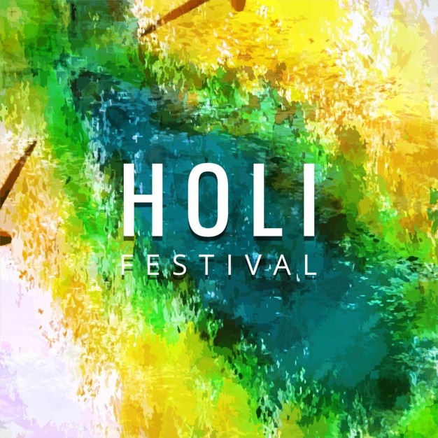Vetor grátis fundo amarelo e verde com aquarelas, holi feliz