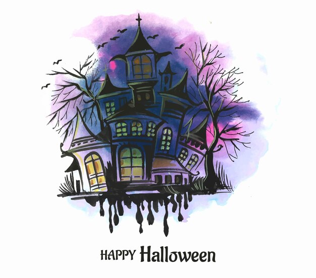 Fundo aquarela de casa assustadora de Halloween