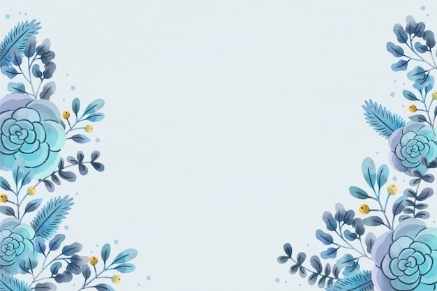 Fundo aquarela de inverno com flores azuis