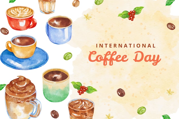 Vetor grátis fundo aquarela para celebração do dia internacional do café