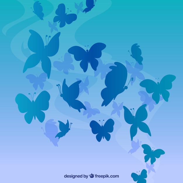 Vetor grátis fundo azul com silhuetas da borboleta em tons azuis