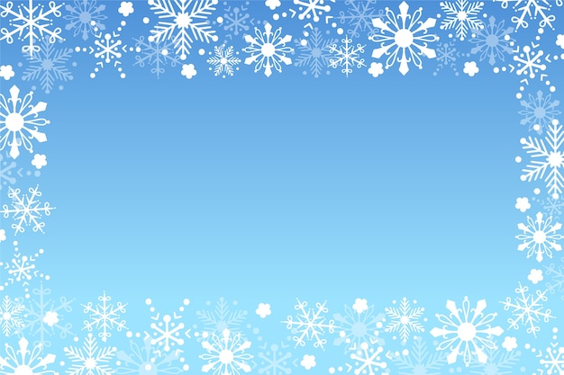 Fundo azul de borda de floco de neve de design plano