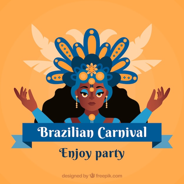 Fundo azul de carnaval com mulher