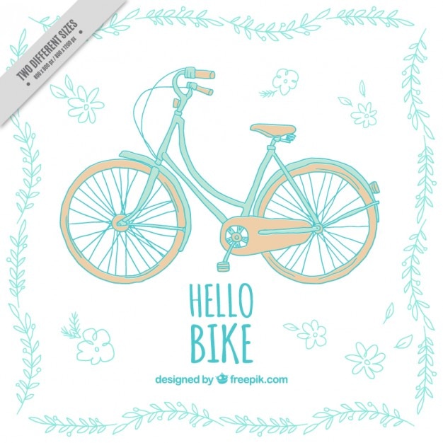Fundo bicicleta desenhada mão com detalhes florais