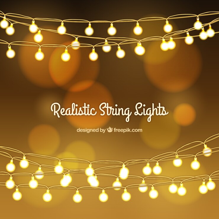 Vetor grátis fundo bokeh dourado com luzes de corda