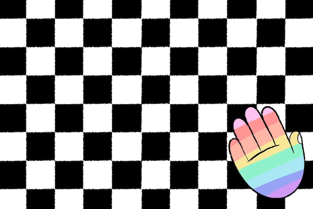 Fundo branco quadriculado, lgbtq + vetor de borda de doodle de mão de arco-íris