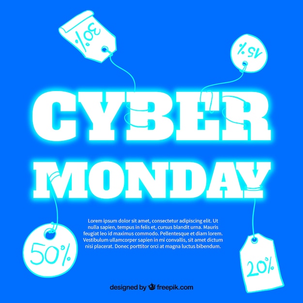 Vetor grátis fundo brilhante com etiquetas para cyber ​​segunda-feira