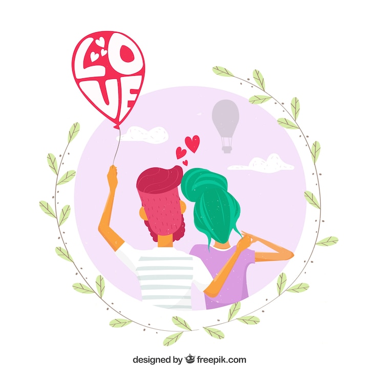Vetor grátis fundo casal moderno com um globo com a palavra &quot;amor&quot;