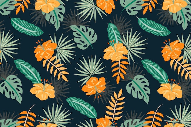 Fundo colorido com folhas tropicais