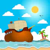 Vetor grátis fundo colorido com navio pirata