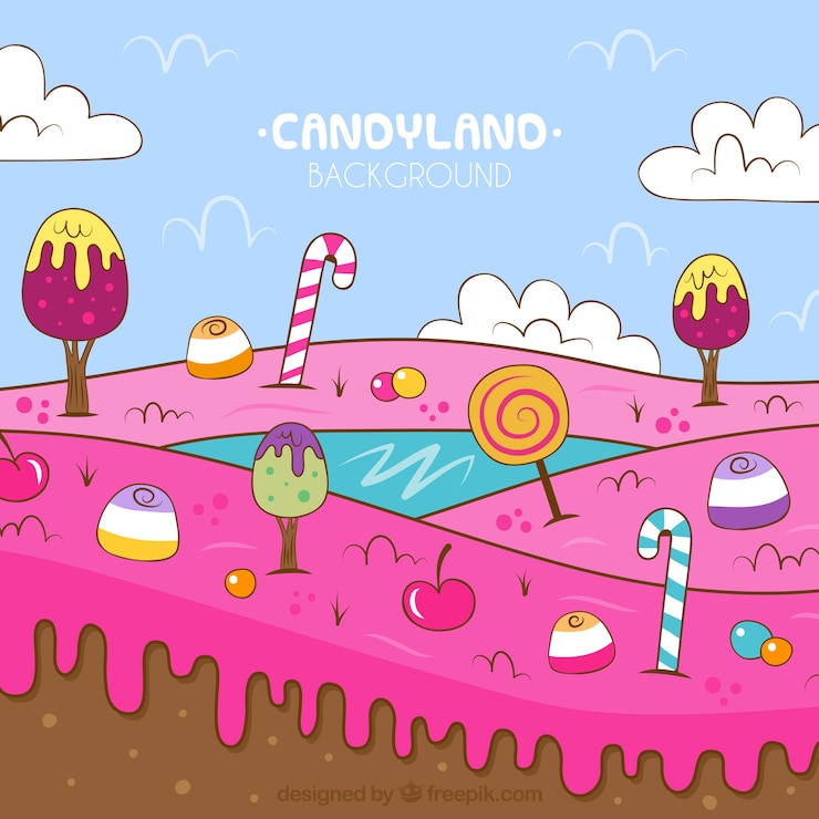 Vetor grátis fundo colorido da terra de doces