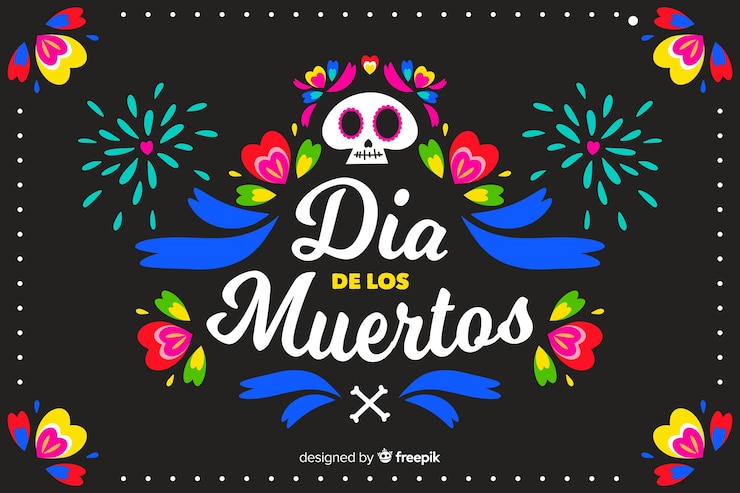 Vetor grátis fundo colorido e plano de fogos de artifício dia de muertos