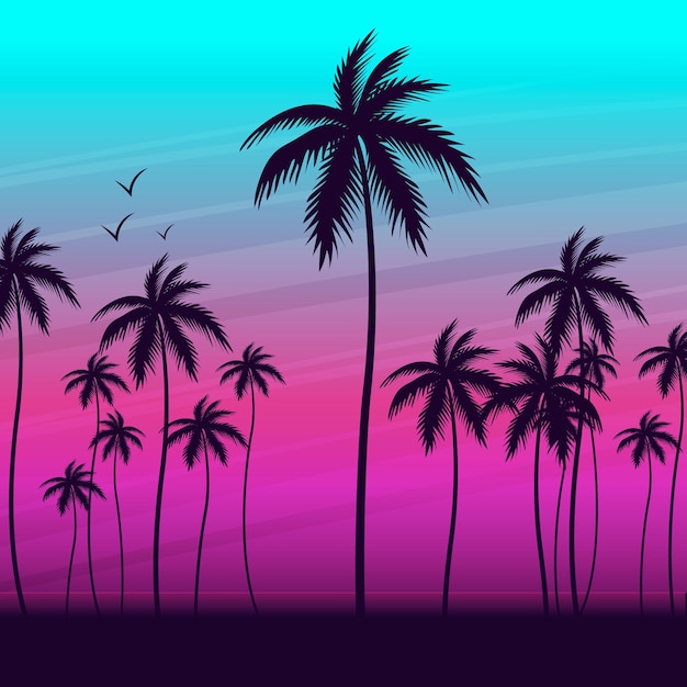Fundo colorido silhuetas de palmeiras
