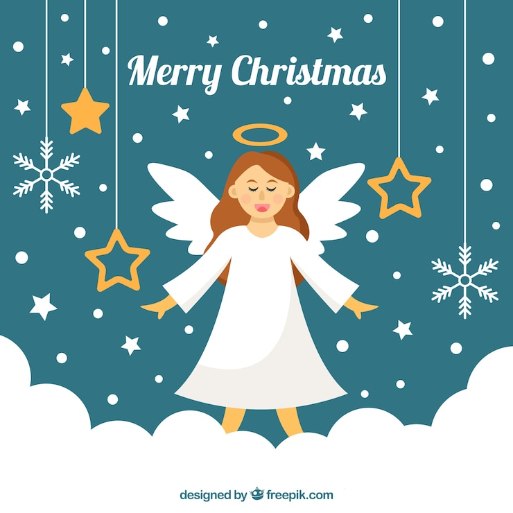 Vetor grátis fundo com anjo e decorações de natal