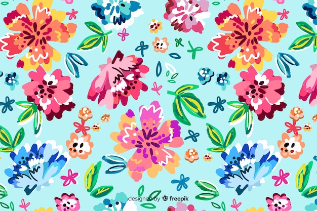 Vetor grátis fundo com flores pintadas coloridas