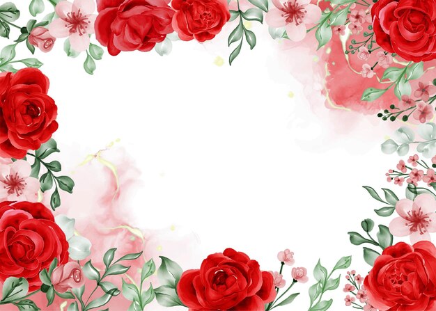 Fundo com moldura de flor vermelha rosa liberdade e espaço em branco