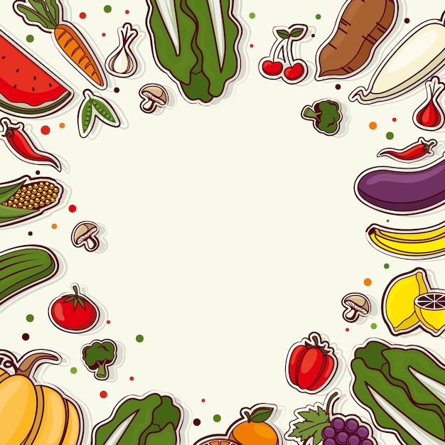 Fundo com vários legumes e frutas