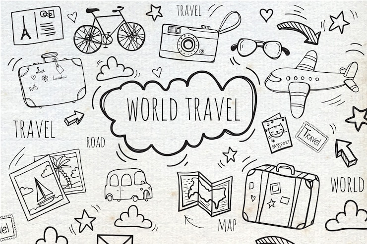 Vetor grátis fundo com viagens esboços