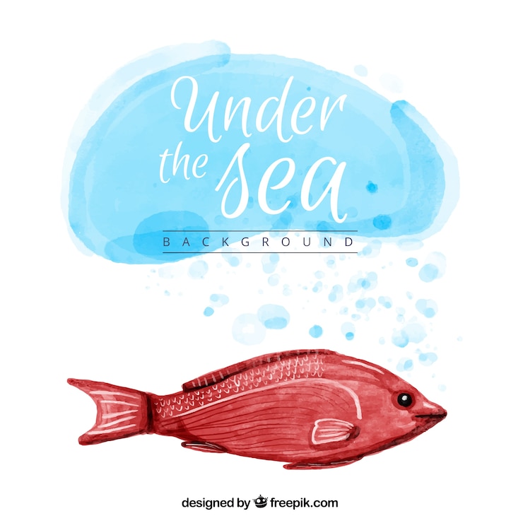 Vetor grátis fundo da aguarela com um peixe vermelho